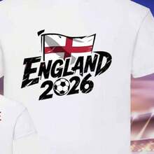 [2026 world cup]Camiseta de la Copa de Mundo de Inglaterra 2026 F1lag Edad 199.Camiseta deportiva unisex de 220 g, estilo Y2K, ideal para vacaciones de verano. Ligera y transpirable, 100 % algodón puro, con estampado. Corte regular, cuello redondo, estilo casual y versátil. Camiseta de manga corta y cuello redondo para verano. Tejido con elasticidad moderada, cómoda y apta para todas las estaciones. Diseño con estampado único, corte holgado y cómodo. - Blanco - Ver 1