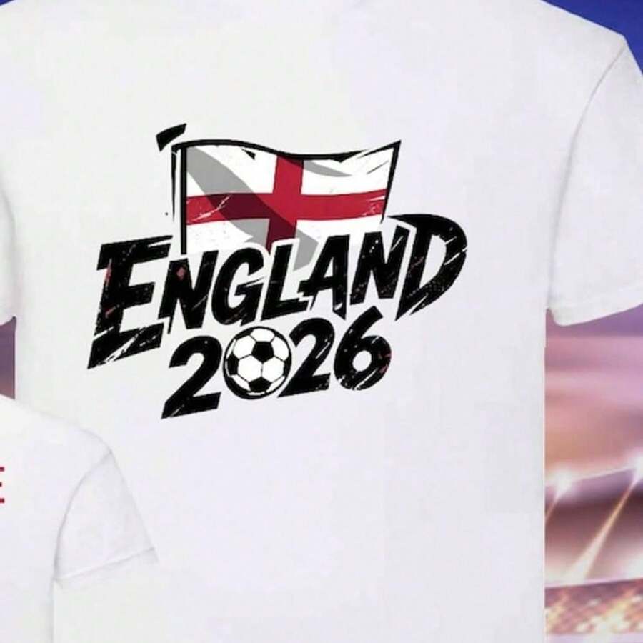 [2026 world cup]Camiseta de la Copa de Mundo de Inglaterra 2026 F1lag Edad 199.Camiseta deportiva unisex de 220 g, estilo Y2K, ideal para vacaciones de verano. Ligera y transpirable, 100 % algodón puro, con estampado. Corte regular, cuello redondo, estilo casual y versátil. Camiseta de manga corta y cuello redondo para verano. Tejido con elasticidad moderada, cómoda y apta para todas las estaciones. Diseño con estampado único, corte holgado y cómodo. - Blanco - Ver 1