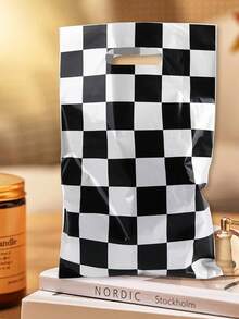 10 piezas Bolsas de regalo a cuadros blanco y negro, patrón de bandera a cuadros, adecuadas para bolsas de regalo de fiesta de cumpleaños, bolsas de regalo de fiesta con tema de carreras, bolsas de embalaje de recuerdos de fiesta y bolsas de almacenamiento de pequeños regalos - Talla única - Ver 5