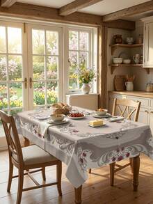 1/2pcs Tablecloth, Vintage European Floral Tablecloth, Polyester Material, Square Or Round Options, Suitable For Kitchen, Dining Room, Coffee Table, Picnic, Countryside Decor, Table Protection, Holiday Decoration, Elegant Scroll Pattern And Red Rose Design, Vintage Chic Style, Multi-Scenario Applicable - Multicolor - View 4