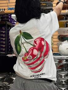 Nueva Colección 2026: Camiseta de Algodón para Mujer, Estética Y2K, Estampado Gráfico 3D de Moneda de Cereza ICECREAM, Camiseta Oversize, Estilo Vintage Retro de los 90, Ropa Urbana de Skate, Corte Holgado Casual con Hombros Caídos y Cuello Redondo, Top Gráfico de Moda Estilo Preppy Coquette Y2K, Camiseta Cómoda y Transpirable para Uso Diario en Skate Park, Estilo Urbano, Conciertos, Festivales deúsica, Regreso a Clases, Salidas Casuales, Moda Casual para Adolescentes y Mujeres Jóvenes. - Blanco - Ver 7