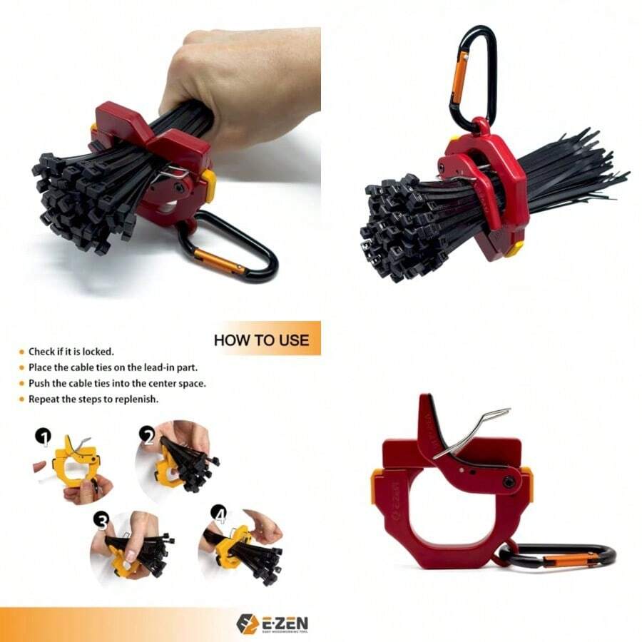 One Touch Soporte para ataduras de cables organizador con cierre - Rojo - Ver 1