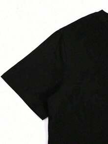 1 pieza de camiseta de mujer 100% algodón con estampado creativo de "Mamá de 4 hijos" y diseño de batería, camiseta casual sencilla, camiseta de algodón pesado de 220g para mujer, ideal para Navidad (1 pieza) 180g 100% algodón. - Negro - Ver 5