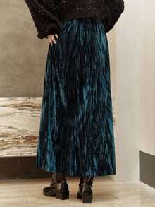 -Less Falda de terciopelo elegante para mujer, casual de negocios para otoño/invierno - Azul - Ver 2