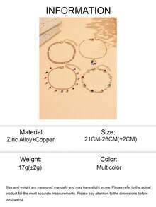 4pcs/Set Summer Casual Versatile Colorful Crystal Flower Layered Gold Tone Anklet Jewelry, Suitable For Holiday, Beach, Travel, Color Arrangement Of Crystals Is Random - Multicolor - View 5
