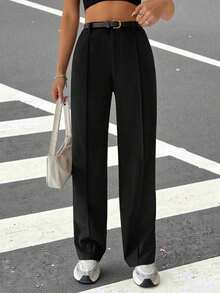 Pantalones de traje de mujer con bolsillos laterales sesgados, líneas de costura visibles para otoño/invierno - Negro 2 - Ver 5