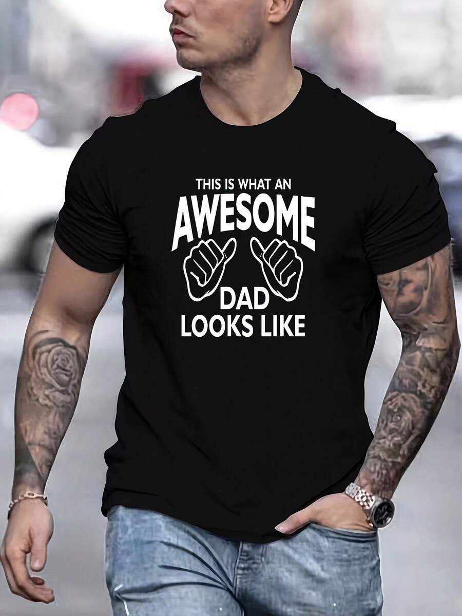 Men'S Sports Casual Short-Sleeved T-Shirt, "This Is What an Awesome Dad Looks Like" Graphic Print Men'S Creative Top Casual Short-Sleeved Crew Neck T-Shirt Summer Outdoor Men'S Clothing