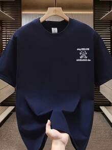 Camiseta de manga corta para hombre,% algodón, de marca de moda, estilo casual de verano, talla, corte holgado, prenda versátil adecuada para todas las estaciones. Se puede usar como capa base en primavera y otoño o sola en verano. Estilo unisex, perfecta para amigos. Camiseta de marca de moda,% algodón y de peso pesado. - Verde Oscuro - Ver 9