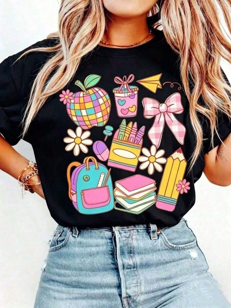 1 pieza de camisa boho para maestros 100% algodón, camisa para el regreso a clases, camiseta para maestros con lazo coqueta, regalo para maestros, primer día de clases, agradecimiento al maestro. JPG. Para Mujeres, Conjuntos de San Valentín para Mujeres, Tops de Mujer, Conjuntos de Vacaciones para Mujeres, Ropa de Mujer, Conjuntos de Verano Vintage para Mujeres, Traje Deportivo para Ella. ¡Un regalo perfecto para el Día de San Valentín para tu ser querido! Camiseta Vintage de Algodón Lavado de Manga Corta con Cuello Redondo, Suave y Casual para Hombres y Mujeres, 180g 100% Algodón - Negro - Ver 1