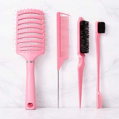 ikt 4pcs Comb Set, Scalp Massage Comb, Hollow Hair Brush, Detangling Comb And Double-Sided Comb, Suitable For Wet Or Dry Hair, Volumizing, Thick/Fine Hair, Split End Trimming, Suitable For Daily Styling And Wig Care