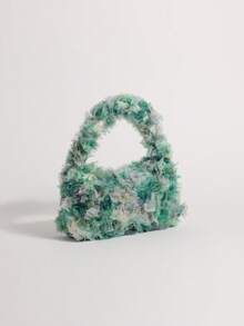 Green 3D Colorful Mesh Floral Handbag Hobo Luxury Elegant Gentle Vibe Tote Bag (Random Fabric Cut) - Green - View 4