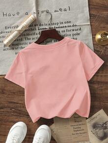 1 Stück verspieltes Baby Mädchen T-Shirt, "Silly Goose Juice" Muster, Kurzarm, weiches und bequemes Material, Street Style T-Shirt - Pink - Übersicht 3