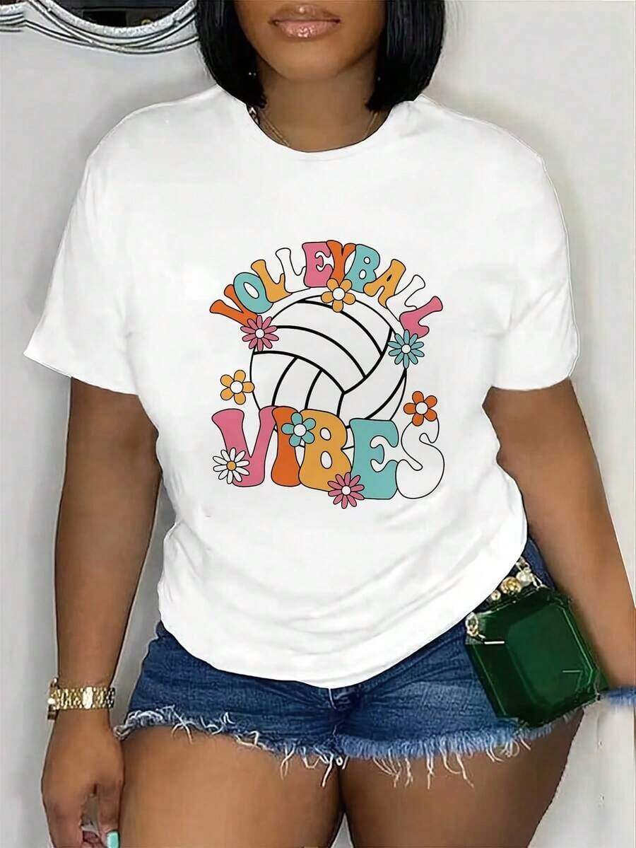 Camiseta Casual de Manga Corta para Mujer - Estampado Geométrico Brillante, Cuello Redondo, Tela Transpirable Semitransparente, Lavable a Máquina, Corte Regular, Estilo Primavera/Verano, Textura Ligera, Camiseta con Estampado de Bolas 180g. Tops de Verano, Camisetas Gráficas para Mujer, Ropa de Playa para Mujer, Algodón Puro - Blanco - Ver 1