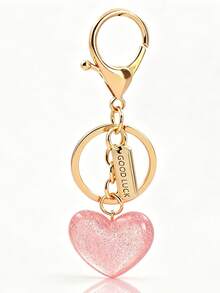 1pc Red Heart Shaped Keychain, Minimalist Style Bag/Car Key Chain, Pink Heart Gift Keyring For Couples - Pink - View 5