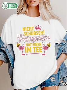 T-shirt femme drôle avec slogan allemand | Ne poussez pas la princesse Mallorca Malle's Trip 51,43 mètres Chemise blanche à manches longues et col rond, lettrage rose-noir et phrase espagnole - Confort toute l'année 180 g/m² adapté aux vacances et à une tenue décontractée - Légèrement extensible - Noir - Voir 2