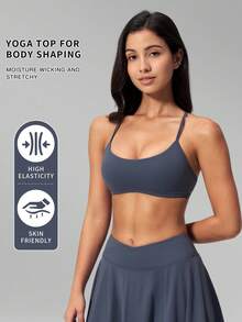 MFVIM Women's New Yoga Bra Top, Criss-Cross Back Sports Bra For Running, Fitness, Yoga, Soft & Skin-Friendly Fabric, Versatile For Commuting, Outdoor, Jogging, Cycling, Yoga, Suitable For Women's Fitness Wear - Dusty Blue - View 3