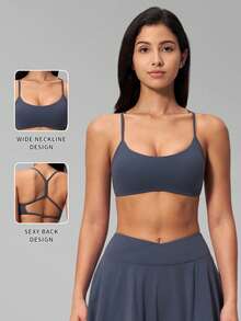 MFVIM Women's New Yoga Bra Top, Criss-Cross Back Sports Bra For Running, Fitness, Yoga, Soft & Skin-Friendly Fabric, Versatile For Commuting, Outdoor, Jogging, Cycling, Yoga, Suitable For Women's Fitness Wear - Dusty Blue - View 4