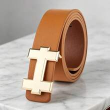 1Pc Gold H‑Buckle Waist Belt, Luxury Adjustable Solid Strap For Business Daily Wear - A - View 10