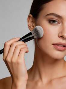 1pc Large Round Foundation Brush - Professional Synthetic Fiber Makeup Brush, Suitable For Contouring, Foundation, Concealer, Blush, Bronzer And Powder Application - Black - View 4