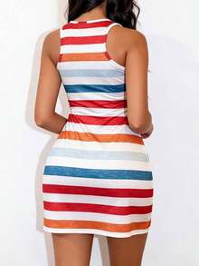 Nuevo camisón de mujer a rayas, camisón informal de mujer con estampado de rayas de colores, vestido a rayas, vestido de tirantes, vestido de verano - Multicolor - Ver 2
