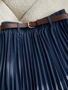 Conjunto casual versátil de top sin mangas + falda plisada para mujer, camisa color albaricoque + falda marrón, traje de 2 piezas de primavera/verano en color caqui, conjunto casual de uso diario, atuendo profesional de maestra, conjunto casual a - Azul - Ver 4