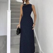 YijiaNvz  Vestido de verano sin mangas con lazo en la cintura y estampado de lunares elegante para mujer - Multicolor - Ver 6