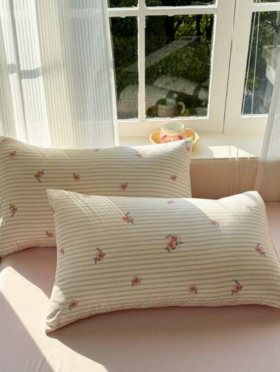 2pcs Polyester Floral Print Breathable Washable Pillowcase Set, Suitable For Boys/Girls Dorm Bedding, Dorm Decor (Inner Pillow Not Included)
