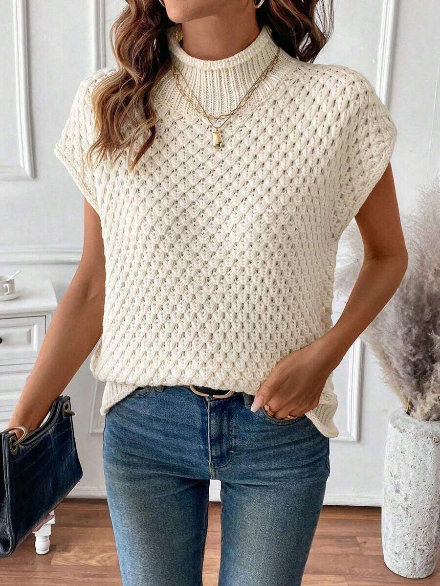 Suéter de punto de cuello redondo sin mangas de textura romántica roja elegante para el Día de San Valentín - Albaricoque - Ver 1