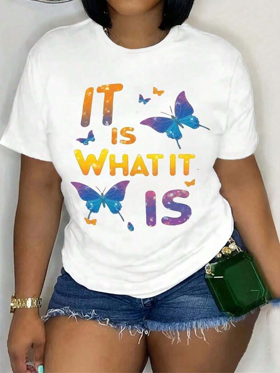 Camiseta Casual de Manga Corta con Cuello Redondo para Mujer - Top Estampado, Ajuste Cómodo, Transpirable y Confortable - Blanco - Ver 1