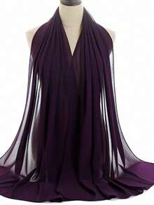 1pc Casual & Versatile Modest Solid Color Soft & Breathable Chiffon Scarf, Spring/Summer - Dark Purple - View 2