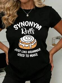 Synonym Rolls Just Like Grammar Usado Para Hacer Camisetas Divertidas Para Mujeres Con Diseño De Donut Dulce, Perfecto Para Uso Casual Y Deportivo - Negro - Ver 7