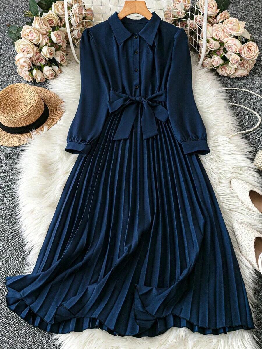 Women Midi Dresses - Navy Blue - View 1