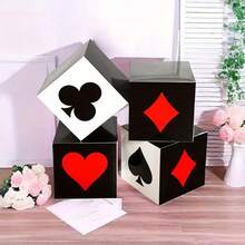 Black & Red Square Box, Poker Theme Party Decoration Box, Party Decoration Photo Prop Poker Pattern Box, Suitable For Las Vegas Game Night Party, Team Building Gathering, Bachelor Party, Retro Party - Poker - View 6