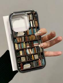 1pc Bookshelf Pattern Contrast Color Shockproof Phone Case, TPU Material, Suitable As Holiday Gift, Compatible With Apple 11 12 13 14 15 16 Pro/Pro Max/14 15 16 Plus/17, Unisex - Multicolor - View 2