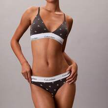 Calvin Klein Icon Cotton Modal Lightly Lined Triangle Bralette QF8498 - Diamond Logo / Charcoal Heather / White - View 2