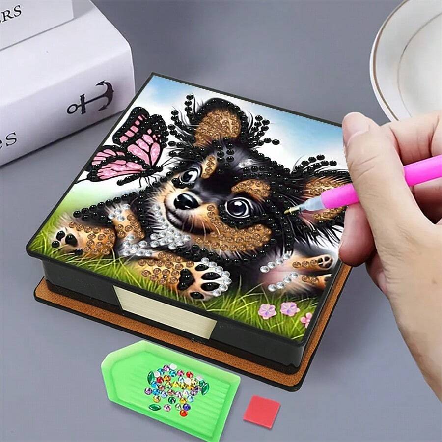 Bộ tranh đính đá 5D tự làm - Hộp đựng sổ tay - Quà tặng thủ công độc đáo, Bộ tranh đính đá, Hình tròn bất đối xứng, Quà tặng thủ công độc đáo cho bàn làm việc văn phòng và nhà