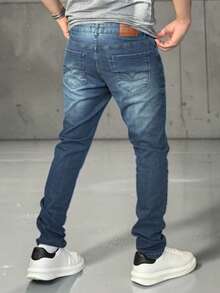 Men's Slim Fit Premium Denim Jeans With Elastane Lycra - 藍色亞拉臘 - 查看 3