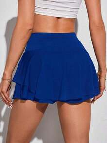 Tall Pantalones cortos/falda de talle alto de unicolor y estilo sencillo para uso casual diario - azul real - Ver 2