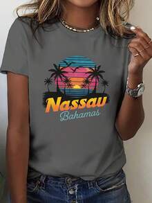 Talla grande - talla extra grande - camiseta de mujer, hecha de algodón puro, tela ligera y transpirable, diseño de cuello redondo, diseño estampado, corte de manga corta, adecuada para primavera y verano. - Gris Oscuro - Ver 6