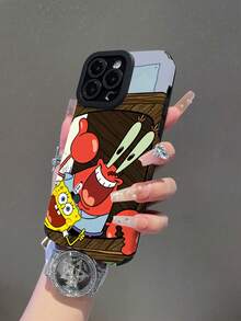SpongeBob SquarePants 1pc Fashionable Creative Smiling Crab - Pattern, Vertical Striped Protective Phone Case Compatible With Samsung/Apple 17/16/15/14/13/12/11Pro Max/12Pro/14Plus And Other Models - Multicolor - View 2