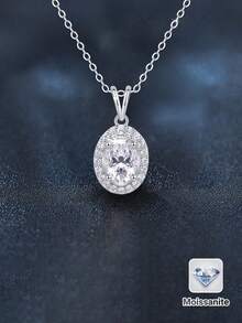 1pc Elegant Luxury 925 Sterling Silver 1.5ct 6X8mm Moissanite Necklace, Suitable For Women's Daily Wear, Party, Valentine's Day, Mother's Day, Wedding Anniversary Jewelry Gift - Silver - View 6