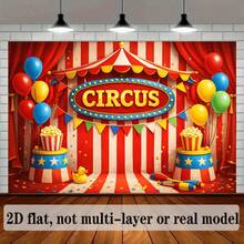 2D Flat, Circus-Themed Backdrop With Red & White Striped Tent, Balloons, Popcorn Buckets & CIRCUS Sign - Lightweight Suitable For Birthdays, Weddings, Graduations, Photo Booth Backgrounds - No Power Required For /, 2D Flat - 多色的 - 查看 4