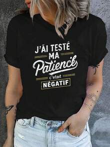 Talla grande - talla extra grande - camiseta de mujer, hecha de algodón puro, tela ligera y transpirable, diseño de cuello redondo, diseño estampado, corte de manga corta, adecuada para primavera y verano. - Negro - Ver 1