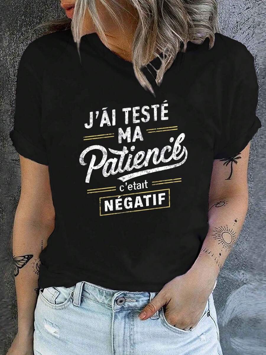Talla grande - talla extra grande - camiseta de mujer, hecha de algodón puro, tela ligera y transpirable, diseño de cuello redondo, diseño estampado, corte de manga corta, adecuada para primavera y verano. - Negro - Ver 1