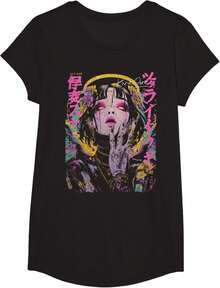 Camiseta de anime de manga con diseño de ángel Cyberpunk Y2K Techwear - Negro - Ver 1