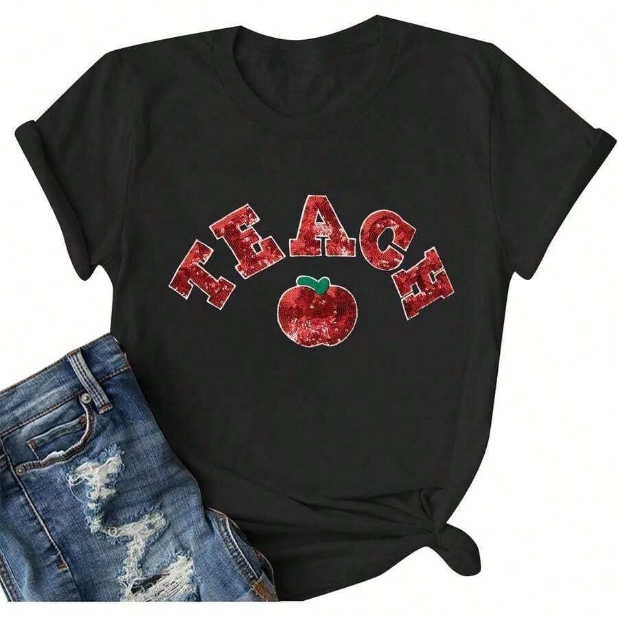 Camias para Maestras: Estampado "Estimado Estudiante Detrás de Mí", Camia Inspiradora para Maestras, Camia de Manga Corta para Apreciación a Maestras, Transpirable y Cómoda. - Negro 2 - Ver 1