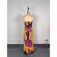 Vestido de noche nuevo para mujer, tirantes sin tirantes tipo bustier con estampado floral, pliegues y cintura marcada - Dorado - Ver 9