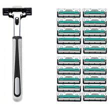 FD Men's 2-Blade Razor Kit, Includes 1 Handle And 21 Replaceable Shaving Heads With Lubrication Bar | Portable Non-Slip Men's Razor - A - View 3
