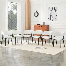 Mid-Century Modern Style Dining Chairs, Set Of 2, Retro Armchairs With Barrel-Shaped Armrests And Patterned Backrests, Faux Leather Kitchen Chairs With Sturdy Legs For Home And Restaurants. - Black and White - View 4