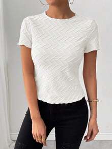 Camiseta de manga corta con textura elegante, primavera/verano - Blanco - Ver 3